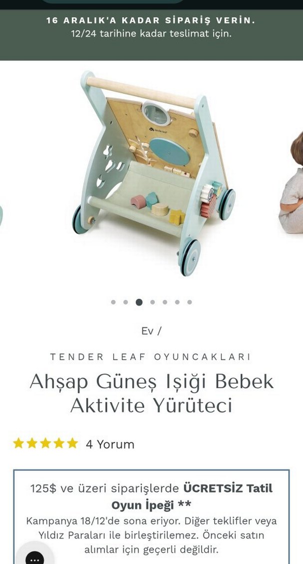 Pastel Bej Ahşap Bebek Yürüteci - Görsel 3