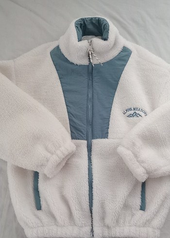 Kadın Beyaz Polar Mont, Yüksek Yaka, Fermuarlı - Görsel 2