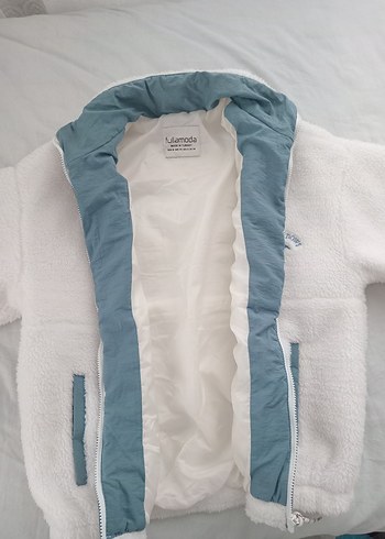 Kadın Beyaz Polar Mont, Yüksek Yaka, Fermuarlı - Görsel 6