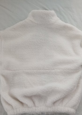 Kadın Beyaz Polar Mont, Yüksek Yaka, Fermuarlı - Görsel 11