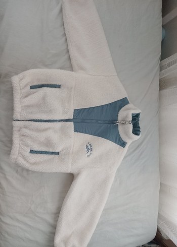 Kadın Beyaz Polar Mont, Yüksek Yaka, Fermuarlı - Görsel 8