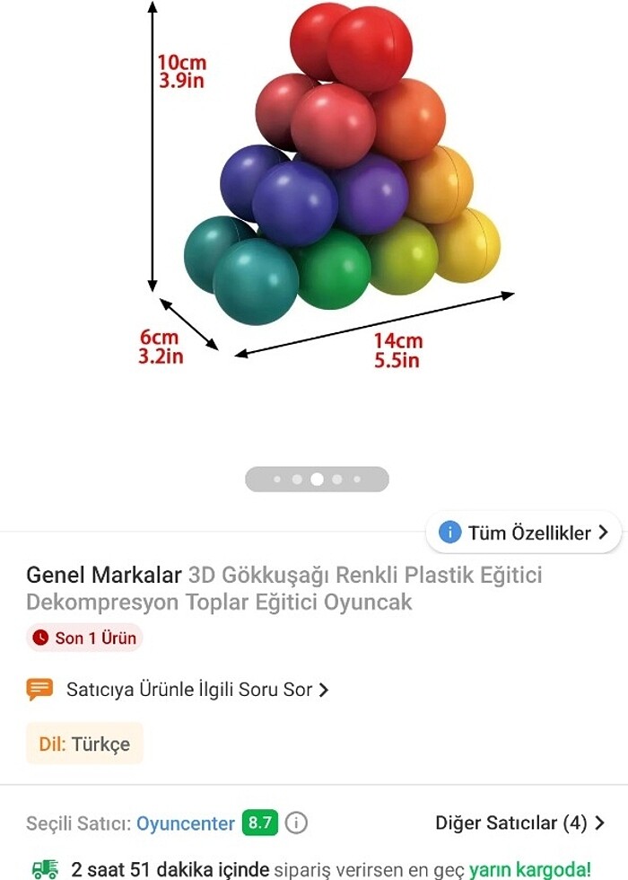 3D Gökkuşağı eğitici oyuncak plastik top - Görsel 5