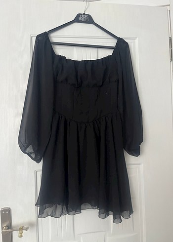 Diğer Siyah Uzun Kollu Mini Gotik Elbise
