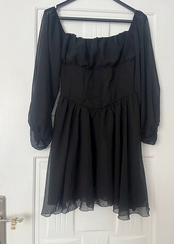 Siyah Uzun Kollu Mini Gotik Elbise