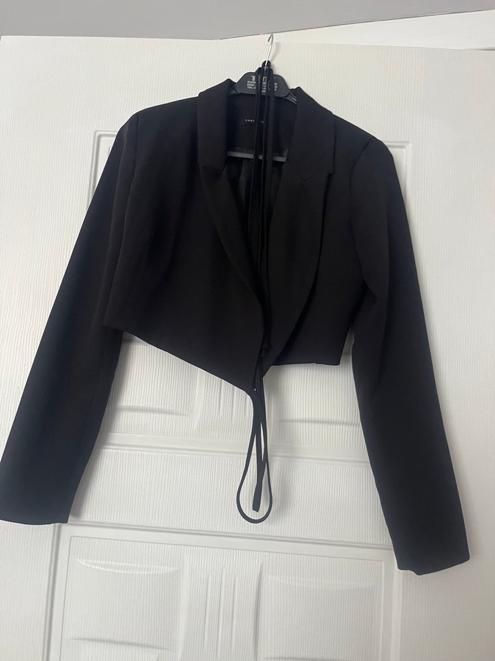 Siyah Kemerli Mini Kadın Blazer Ceket - Görsel 2