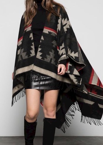 Bershka Etnik Desenli Siyah Uzun Bohem Panço