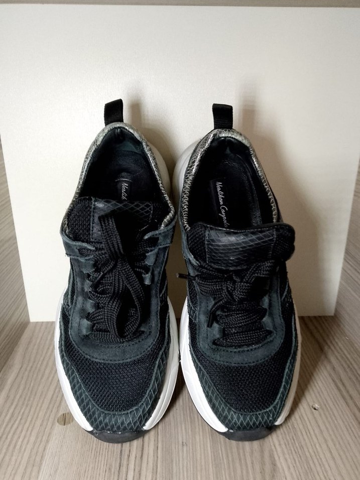 Gri Yılan Desenli Bağcıklı Platform Spor Ayakkabı - Görsel 5