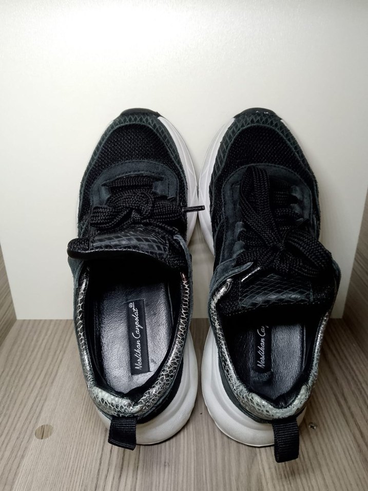 Gri Yılan Desenli Bağcıklı Platform Spor Ayakkabı - Görsel 4