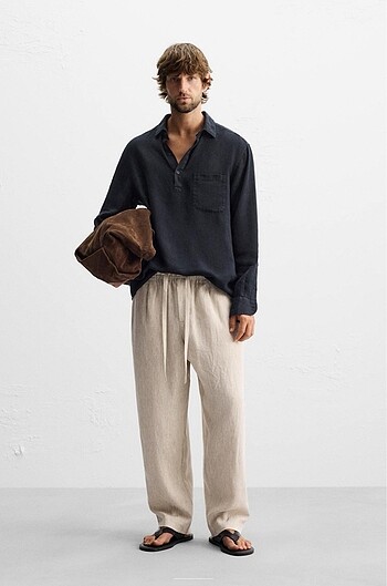 Zara 0 Keten Elastik Belli Pantolon