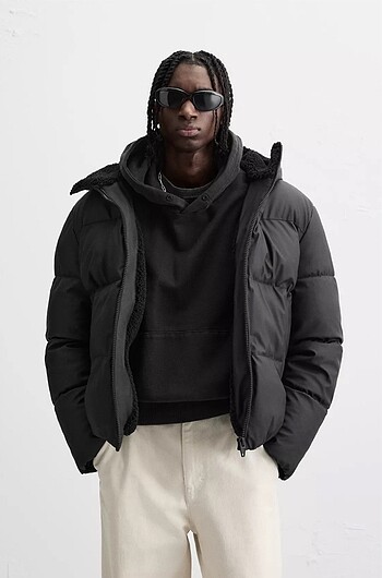 Zara Zara İçi Yünlü Kapüşonlu Şişme Mont