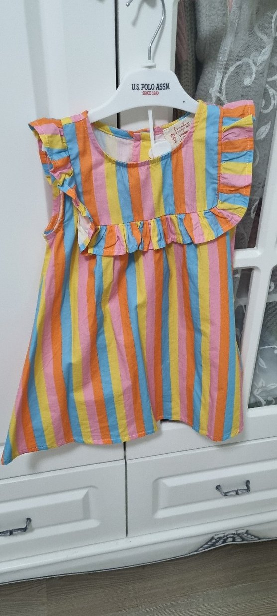 Kız Çocuk Çok Renkli Fırfırlı Elbise - Görsel 4