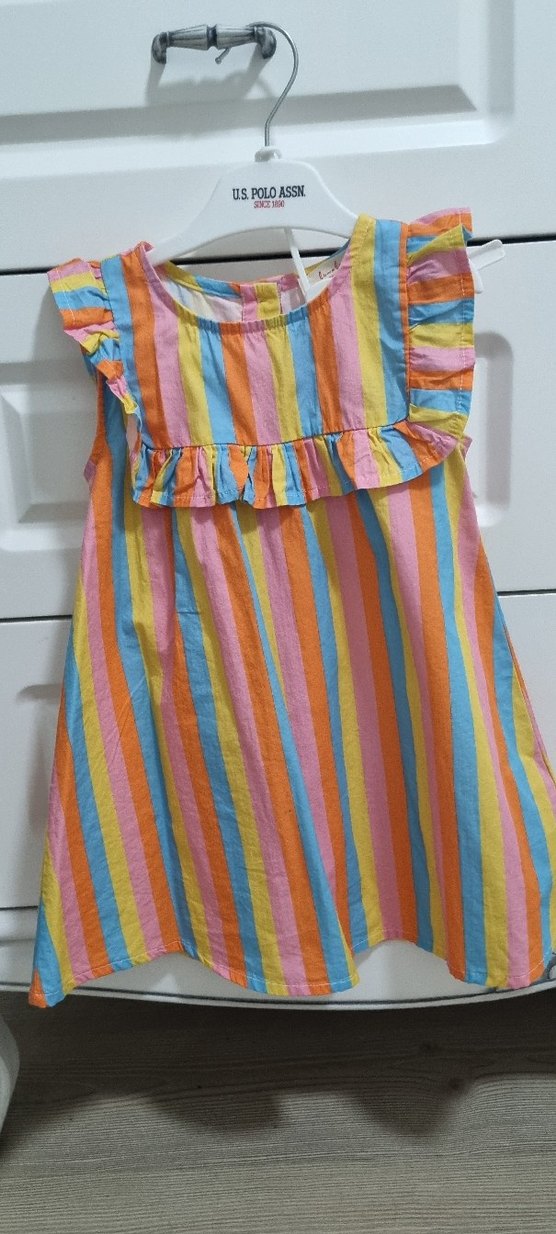 Kız Çocuk Çok Renkli Fırfırlı Elbise - Görsel 3