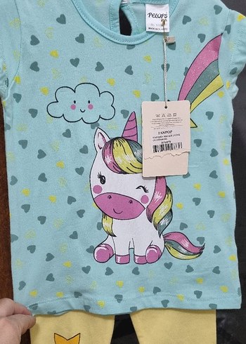 Unicorn Baskılı Kısa Kollu Bebek Takımı - Görsel 2