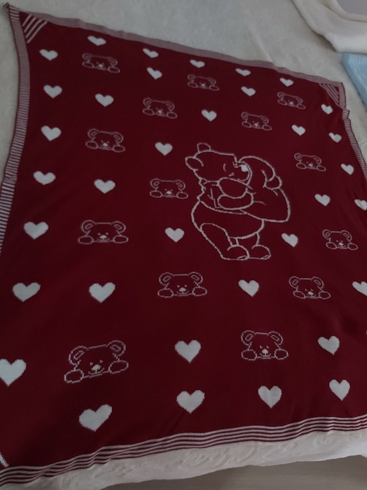Bordo Desenli  çift taraflı Çocuk Battaniyesi - Görsel 4