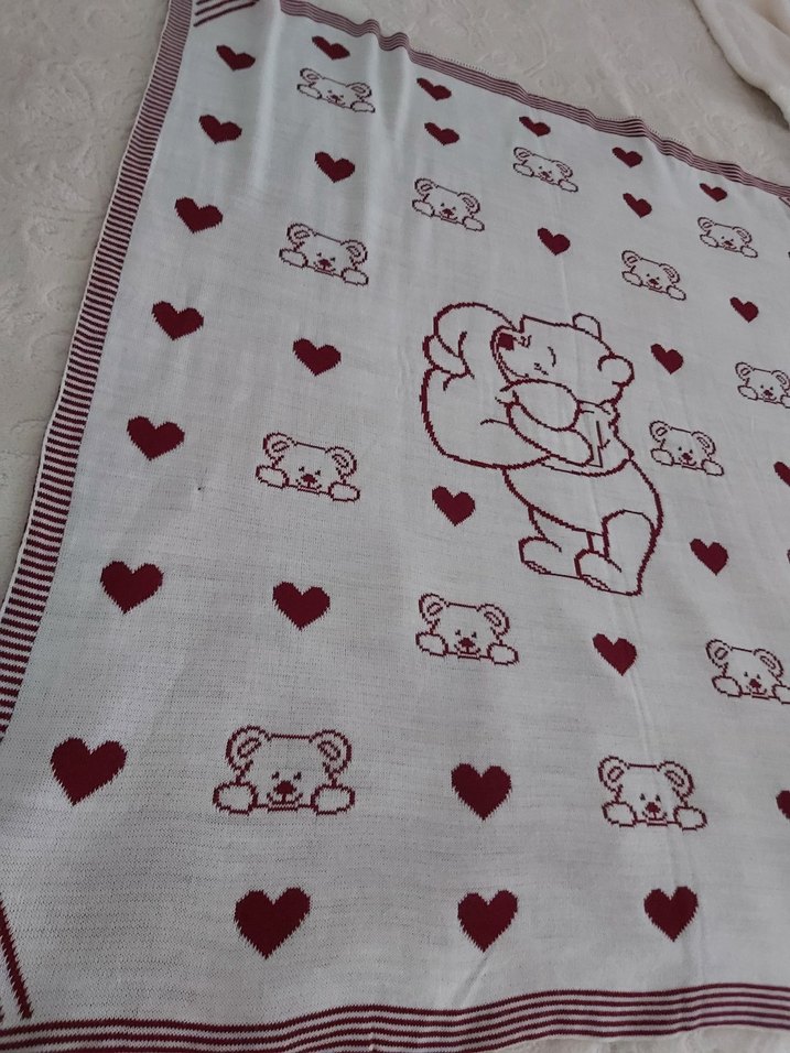 Bordo Desenli  çift taraflı Çocuk Battaniyesi - Görsel 3