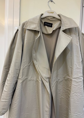 Bej Kemerli Uzun Keten Trençkot - Görsel 2