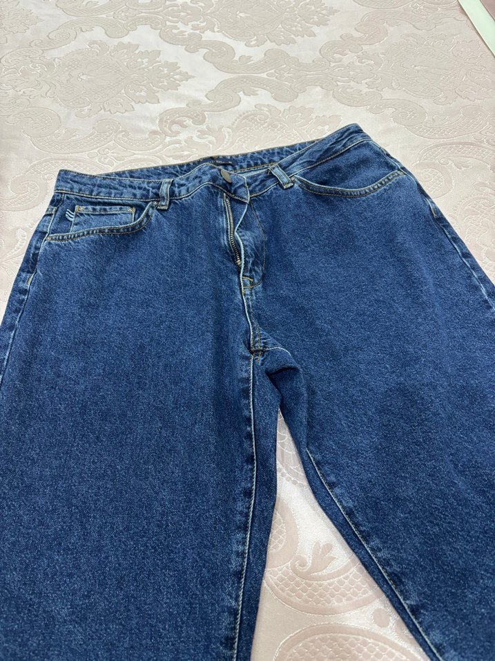 Düğmeli Bol Kesim Kadın Kot Pantolon - Görsel 2