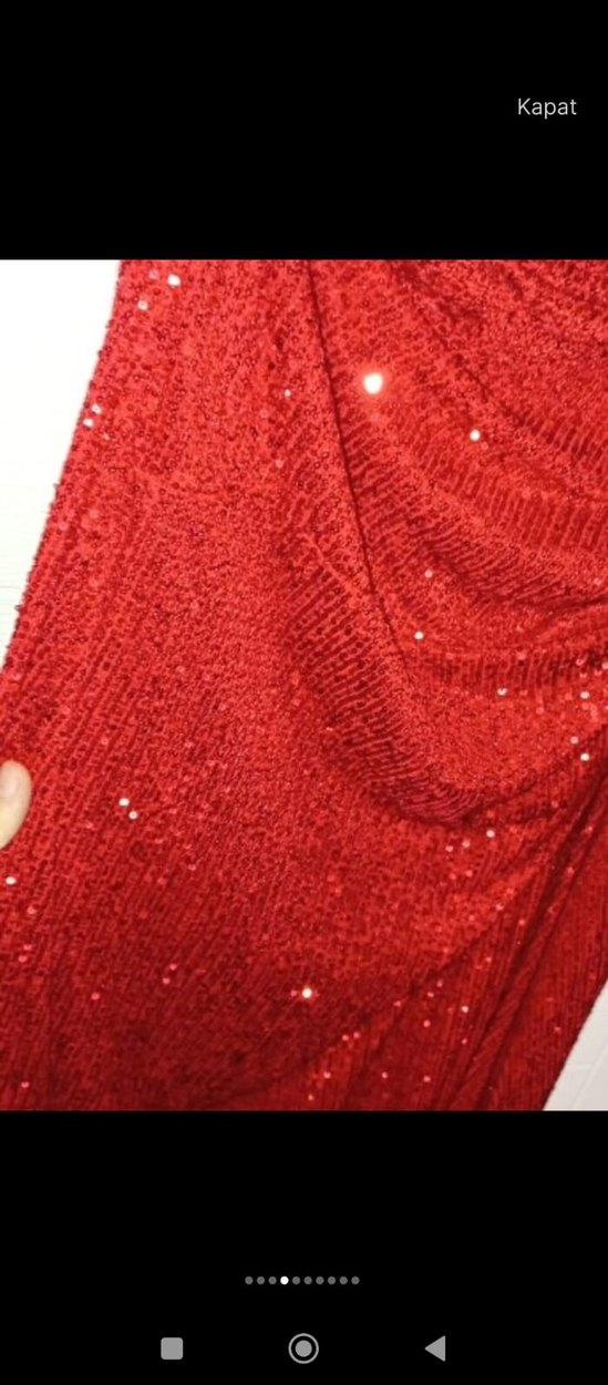 Kırmızı Drapeli Uzun Abiye Elbise - Görsel 4