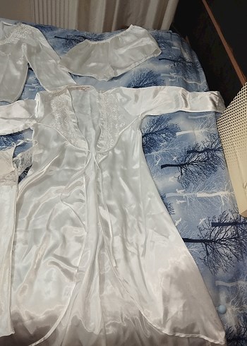 Uzun Kollu Beyaz Vintage Kadın Pijama Takımı