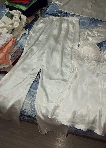 xl Beden Uzun Kollu Beyaz Vintage Kadın Pijama Takımı