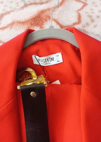 Modagram Kadın Kırmızı Düğmeli Midi Blazer takim