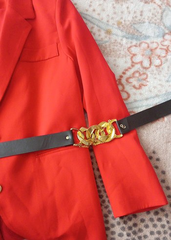 xl Beden Kadın Kırmızı Düğmeli Midi Blazer takim