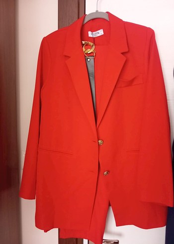 xl Beden kırmızı Renk Kadın Kırmızı Düğmeli Midi Blazer takim