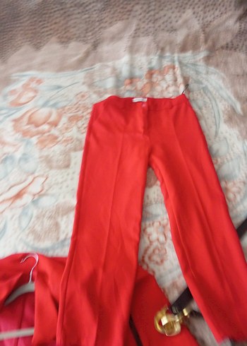 Kadın Kırmızı Düğmeli Midi Blazer takim - Görsel 6