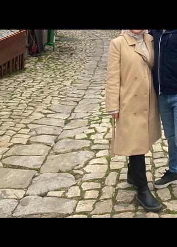 Bej Düğmeli Süet Midi Kadın Kaban - Görsel 2