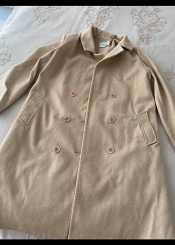 Bej Düğmeli Süet Midi Kadın Kaban - Görsel 3