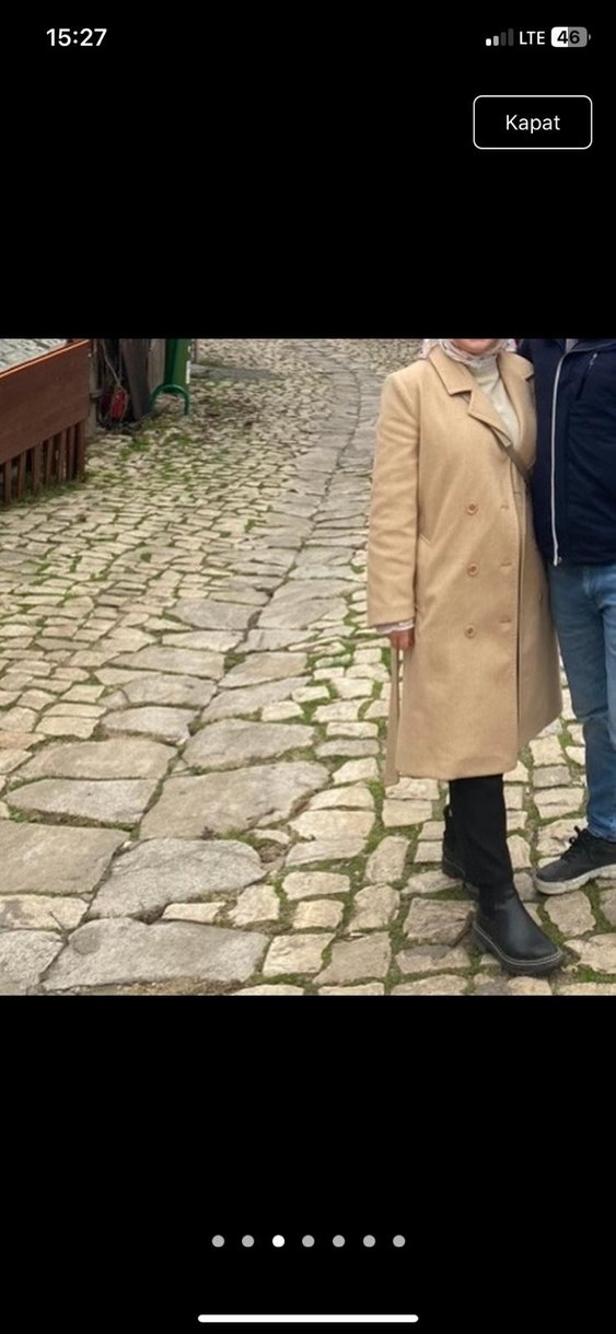 Bej Düğmeli Süet Midi Kadın Kaban - Görsel 2