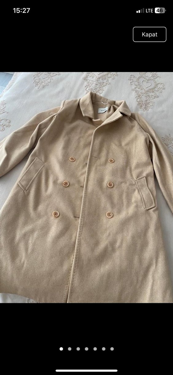 Bej Düğmeli Süet Midi Kadın Kaban - Görsel 3