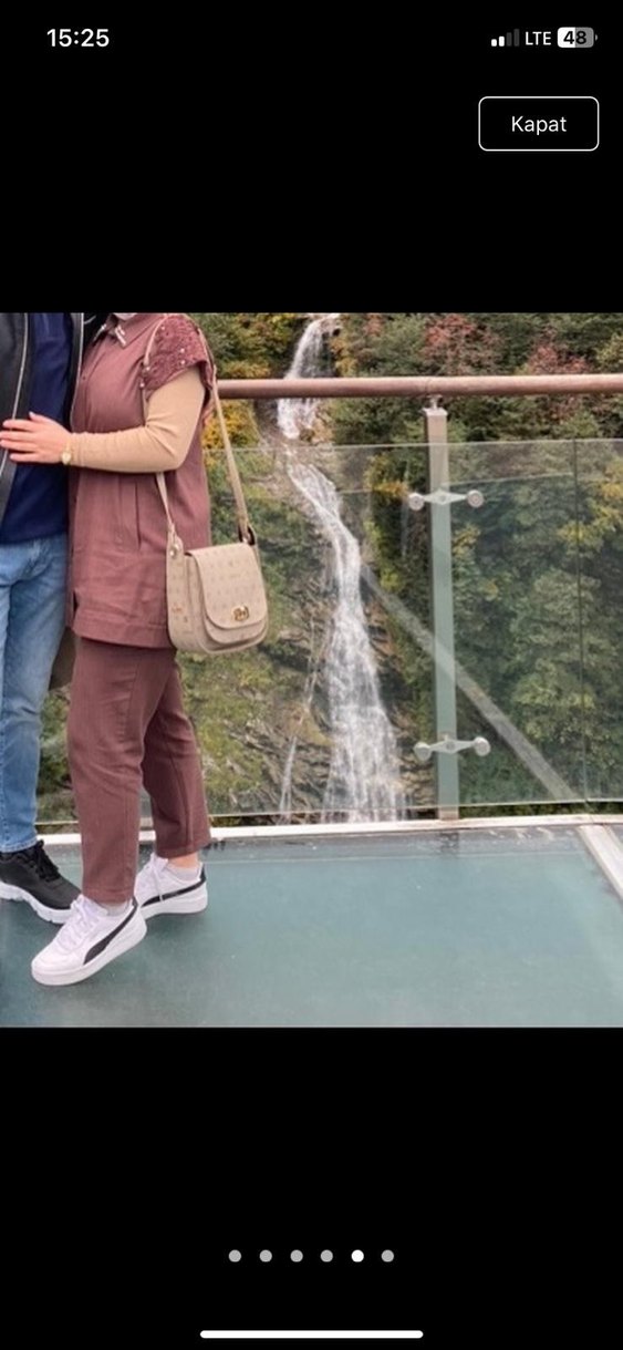 düğmeli kolsuz kahverengi keten takım - Görsel 4