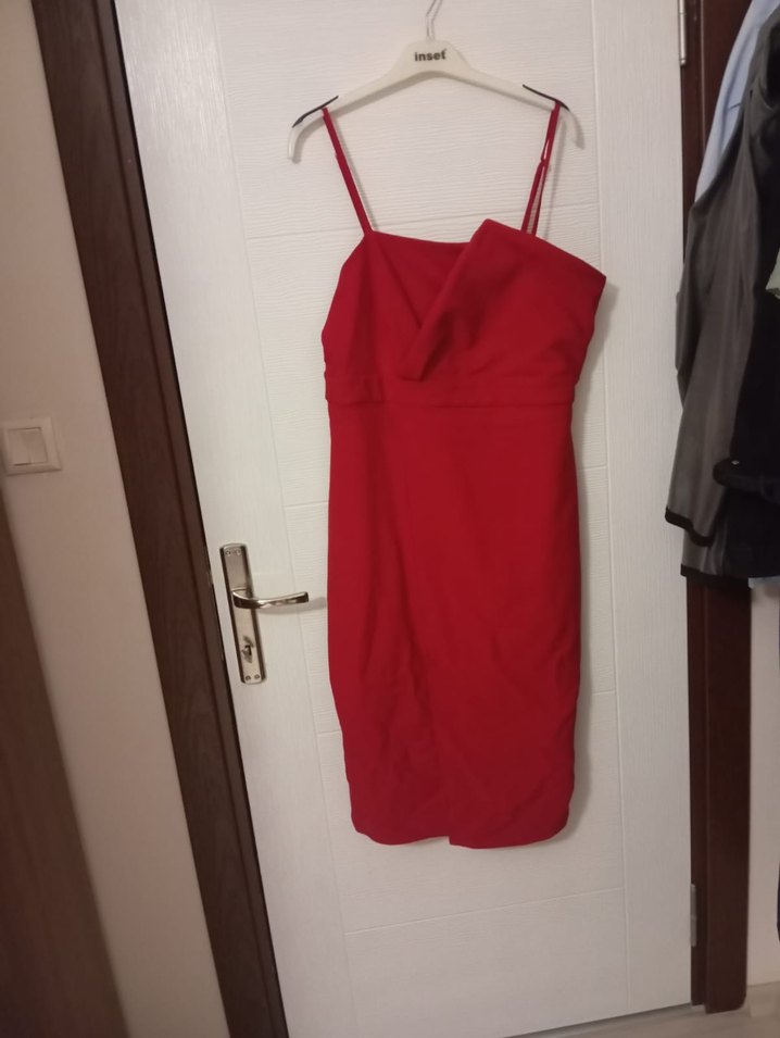 Kırmızı Drapeli Mini Abiye Elbise - Görsel 2