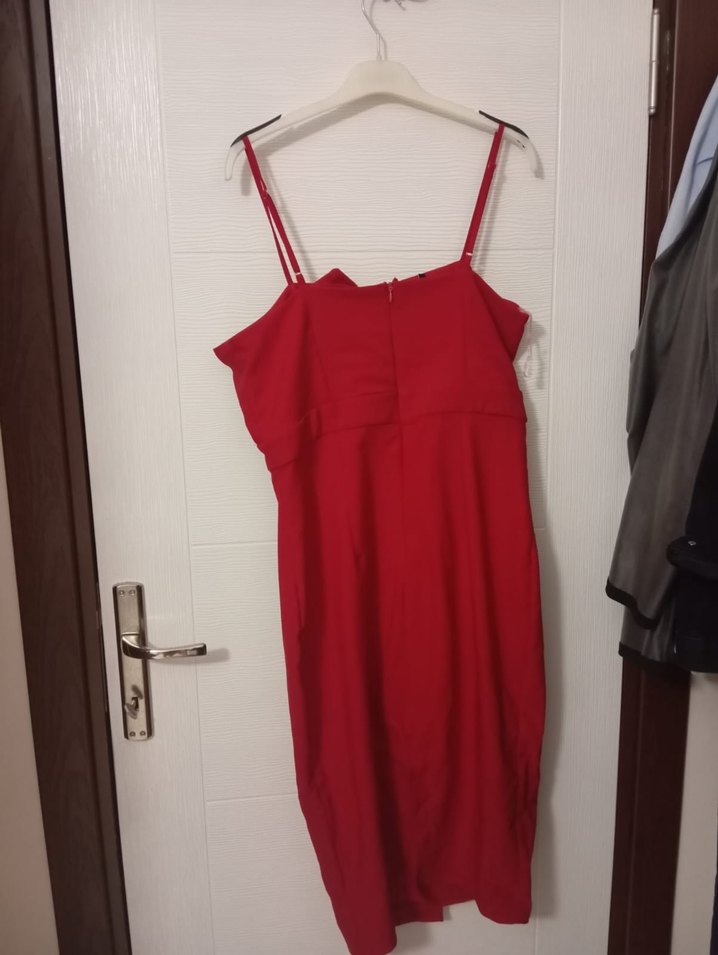 Kırmızı Drapeli Mini Abiye Elbise - Görsel 5