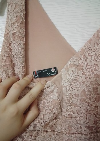 Dantel Detaylı Pudra Pembe Abiye Elbise - Görsel 3