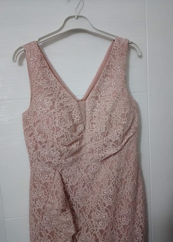 Dantel Detaylı Pudra Pembe Abiye Elbise - Görsel 2