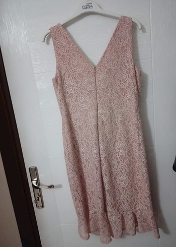 Dantel Detaylı Pudra Pembe Abiye Elbise - Görsel 6