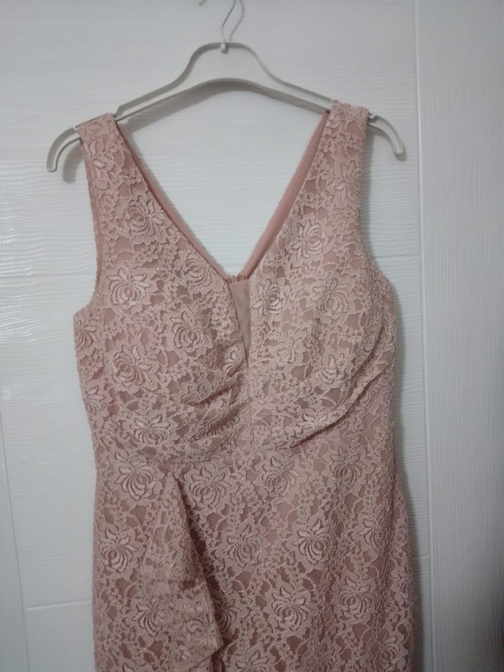 Dantel Detaylı Pudra Pembe Abiye Elbise - Görsel 2