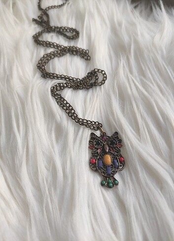 Diğer Otantik Vintage Hippie Bohem Baykuş Uzun Kolye 
