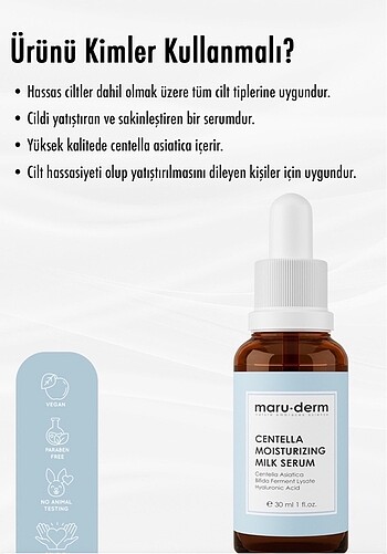 38,5 Beden Maruderm centella asiatica yatıştırıcı nemlendirici serum