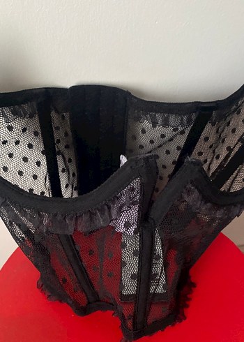 Siyah Puantiyeli Dantel Goth Bustier - Görsel 3