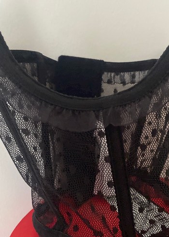 Siyah Puantiyeli Dantel Goth Bustier - Görsel 4