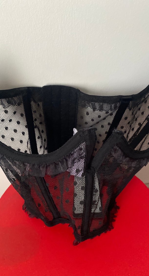 Siyah Puantiyeli Dantel Goth Bustier - Görsel 3
