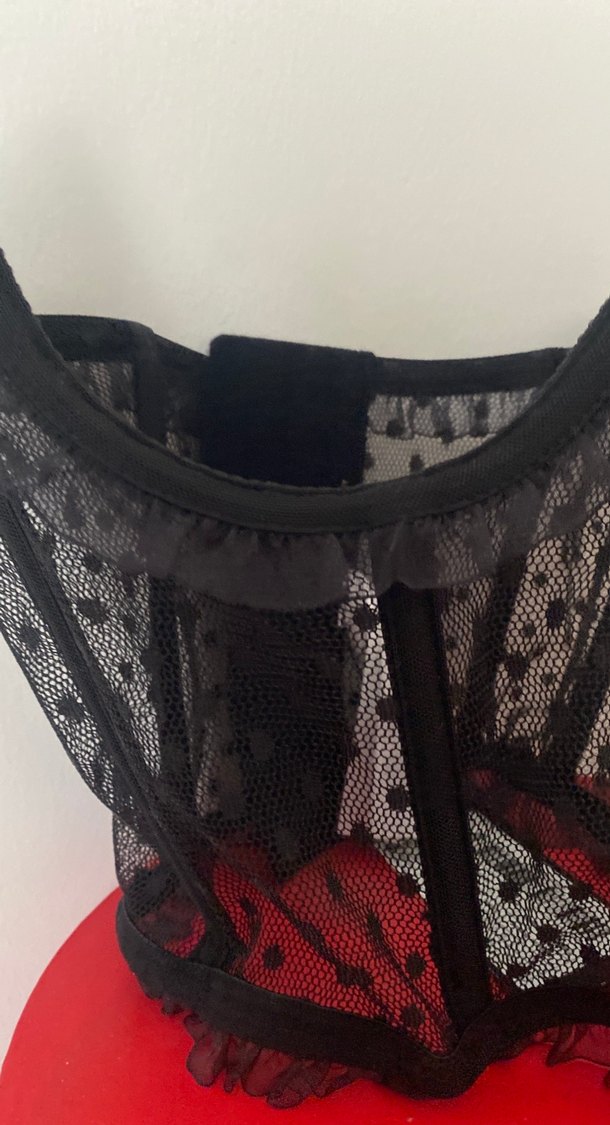 Siyah Puantiyeli Dantel Goth Bustier - Görsel 4