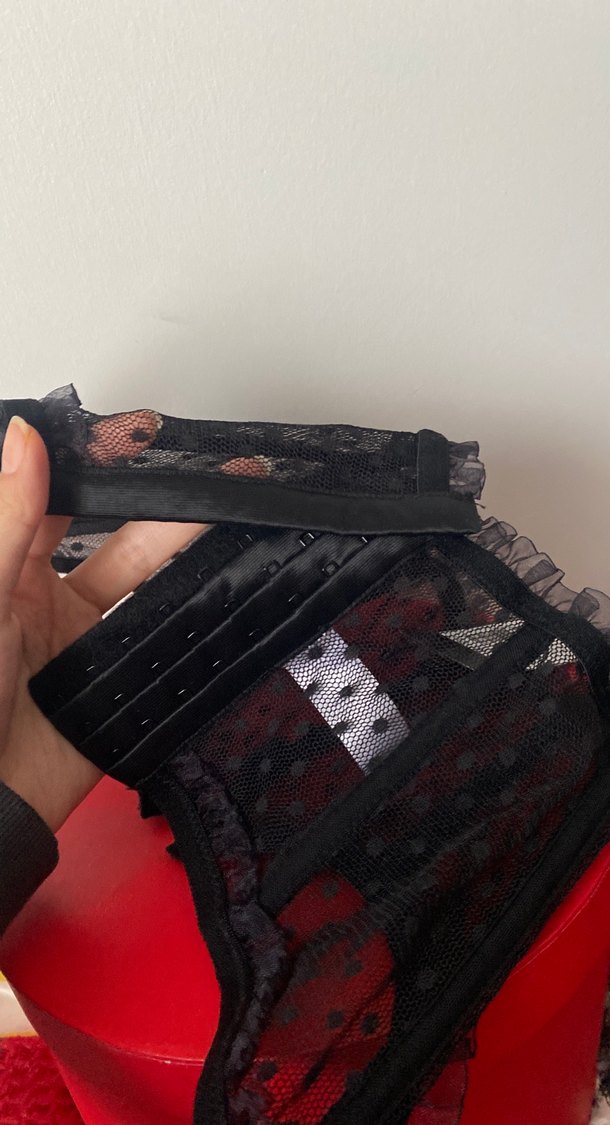 Siyah Puantiyeli Dantel Goth Bustier - Görsel 5