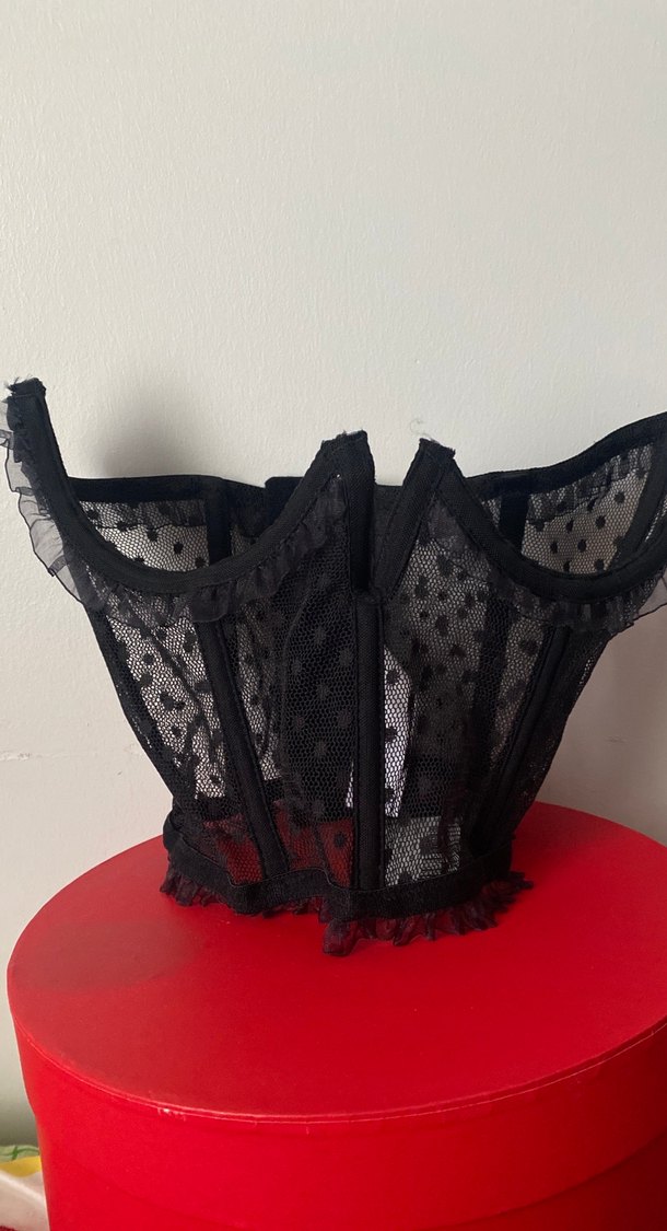 Siyah Puantiyeli Dantel Goth Bustier - Görsel 2