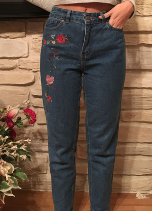 Diğer Topshop nakışlı mom jeans pantolon