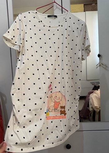 Baskılı Beyaz Hamile Tişörtü - Görsel 2