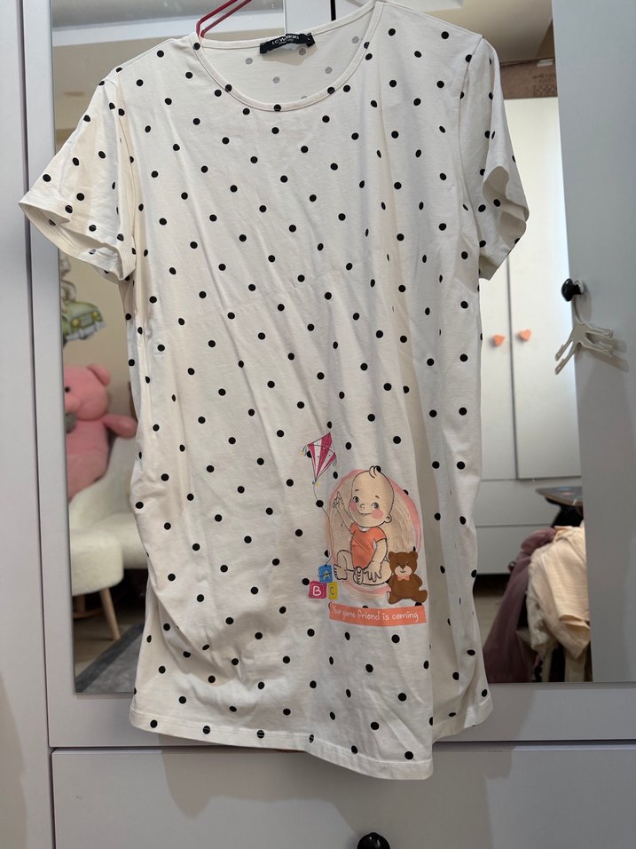 Baskılı Beyaz Hamile Tişörtü - Görsel 3